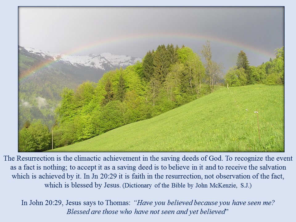 rainbow in an alpine landscape quote from John McKenzie and saint John the Apostle