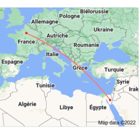 google map of distance Sinai/Paris